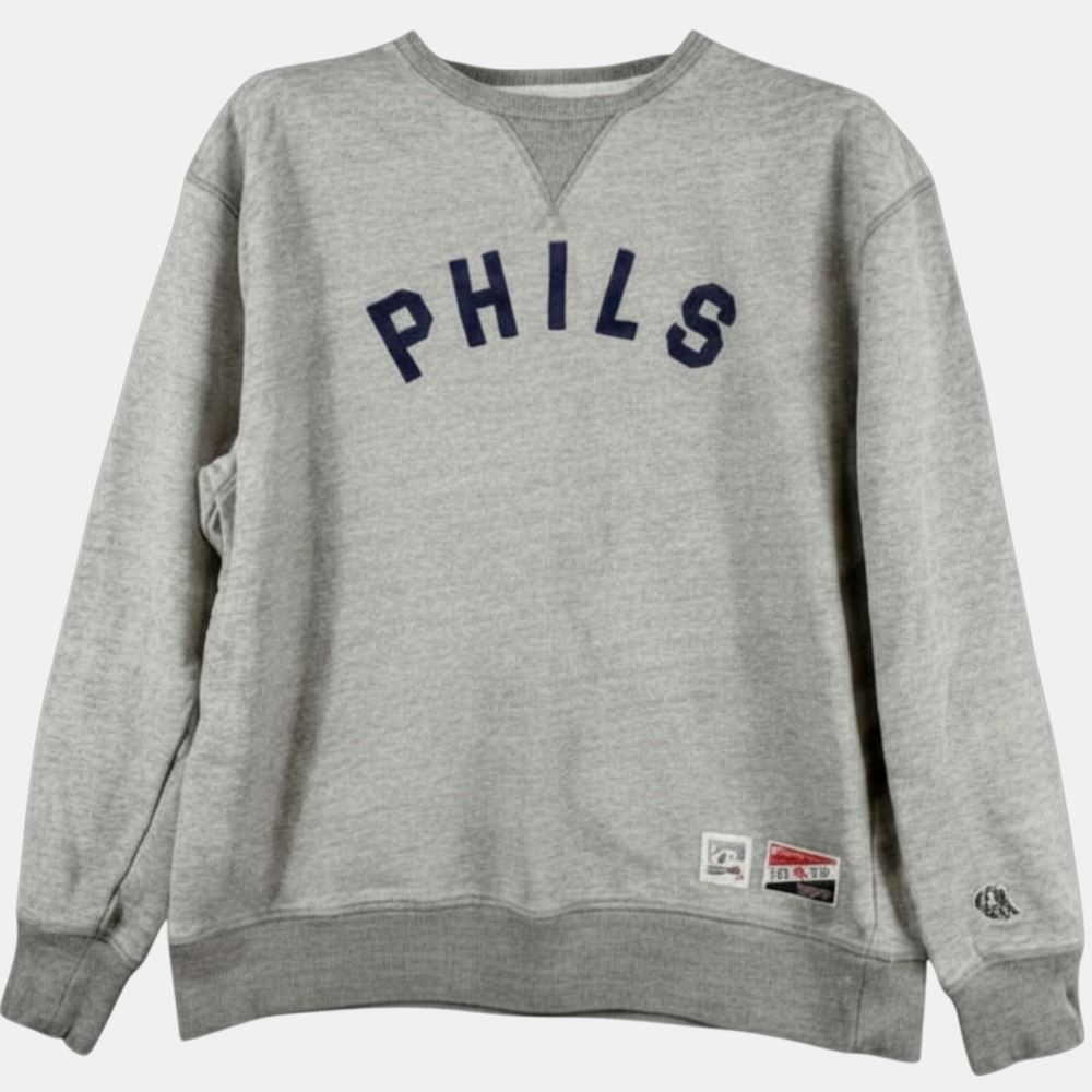 New Era Mens L Phillies PHILS Cooperstown Crewneck Sweatshirt Gray Sewn Logo MLB